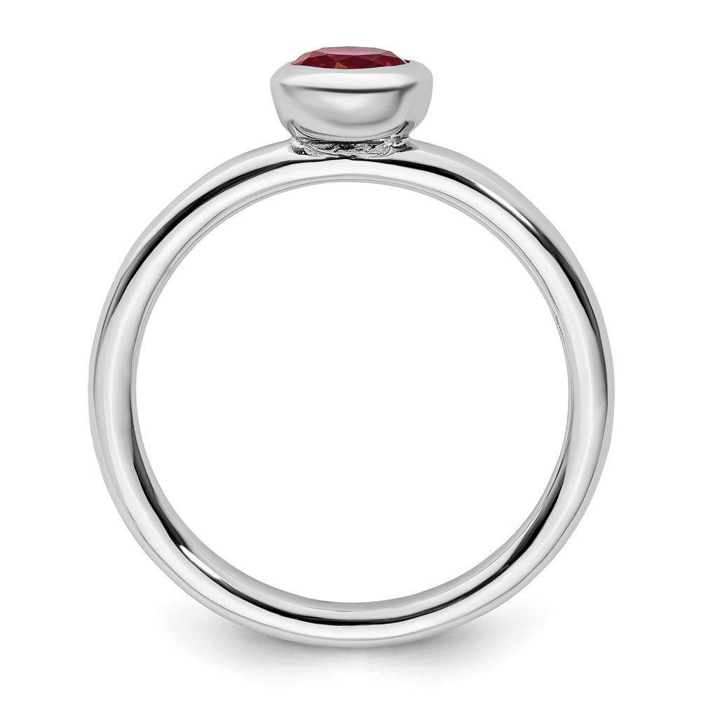 Sterling Silver Stackable Expressions Low 5mm Round Cr. Ruby Ring Size -8