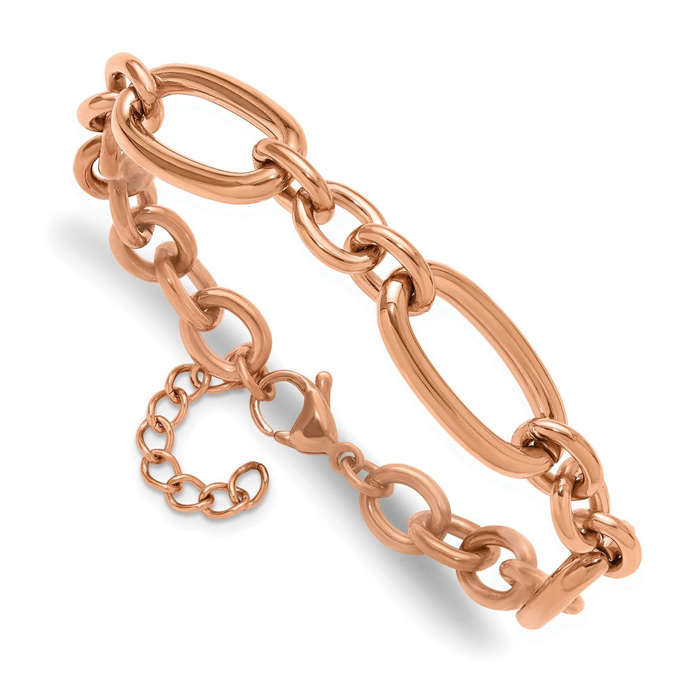 Chisel Stainless Steel Polished Rose IP-plated Open Link 7 inch Plus a 1.25 inch Extension Bracelet 8.25 inches