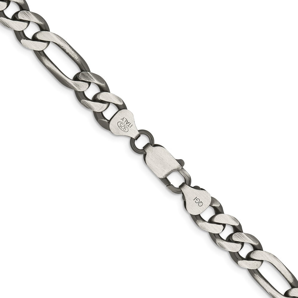 Sterling Silver Antiqued 7.75mm Figaro Chain 24 Inches