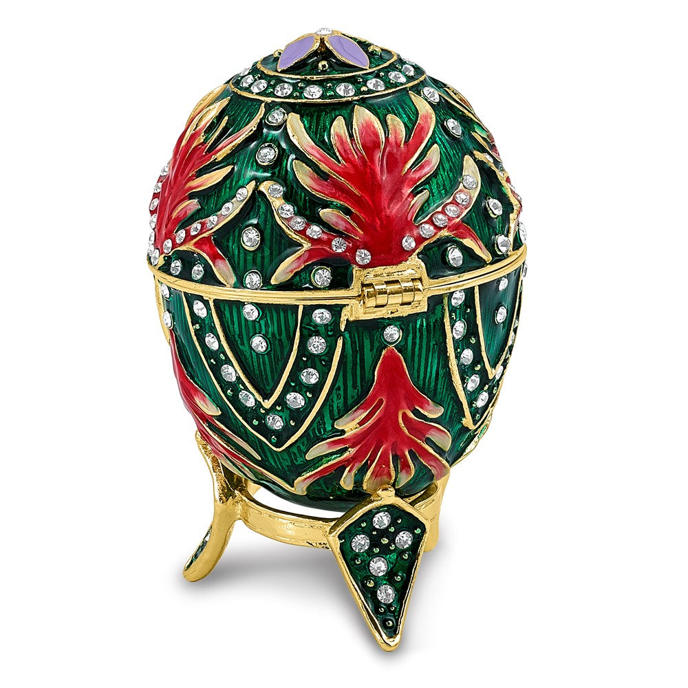 Luxury Giftware by Jere Bejeweled EXQUISITE Green Egg Trinket Box with Ring Insert and Matching 18 inch Necklace