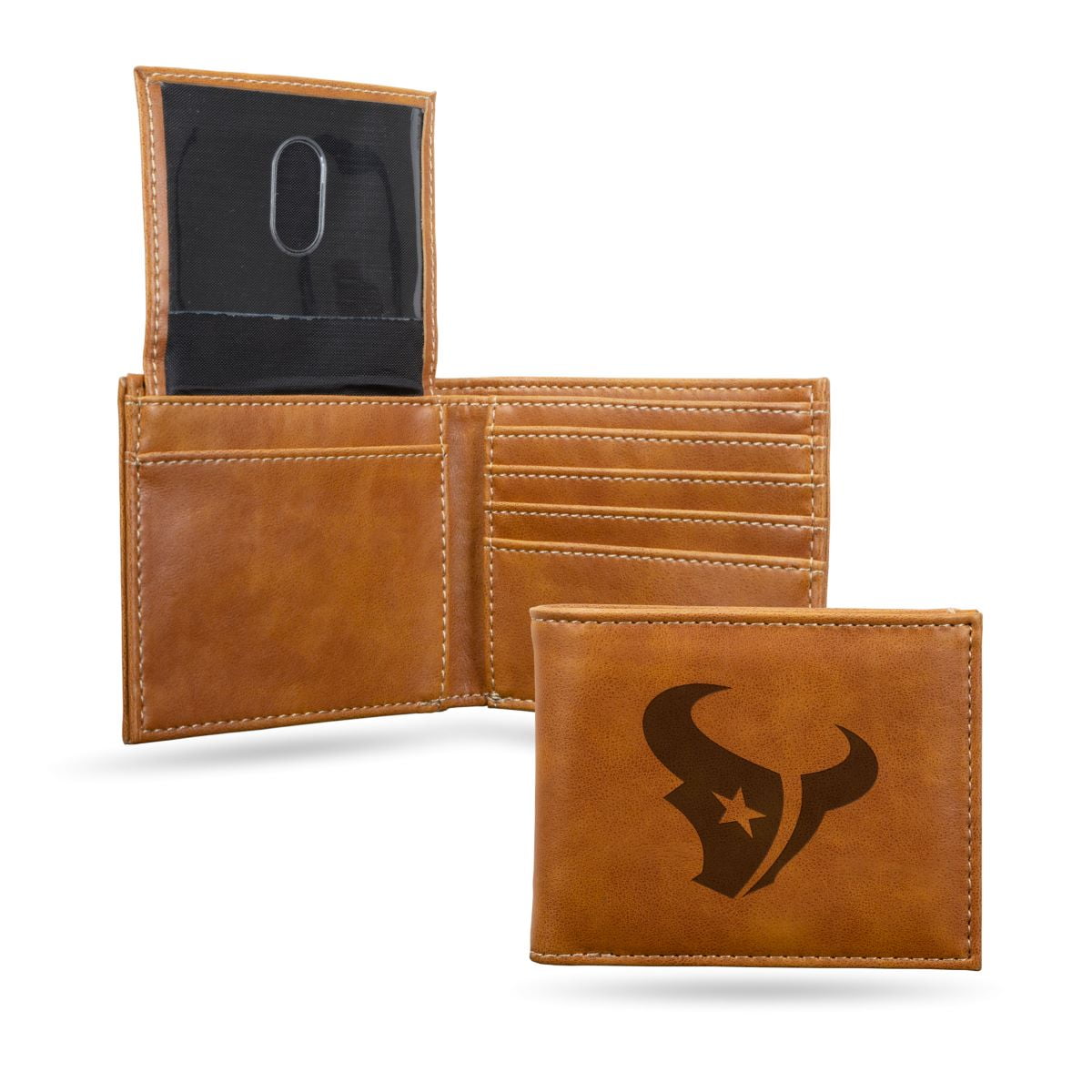 Rico Industries Football Houston  Brown Laser Engraved Bill-fold Wallet - Slim Design - Great Gift