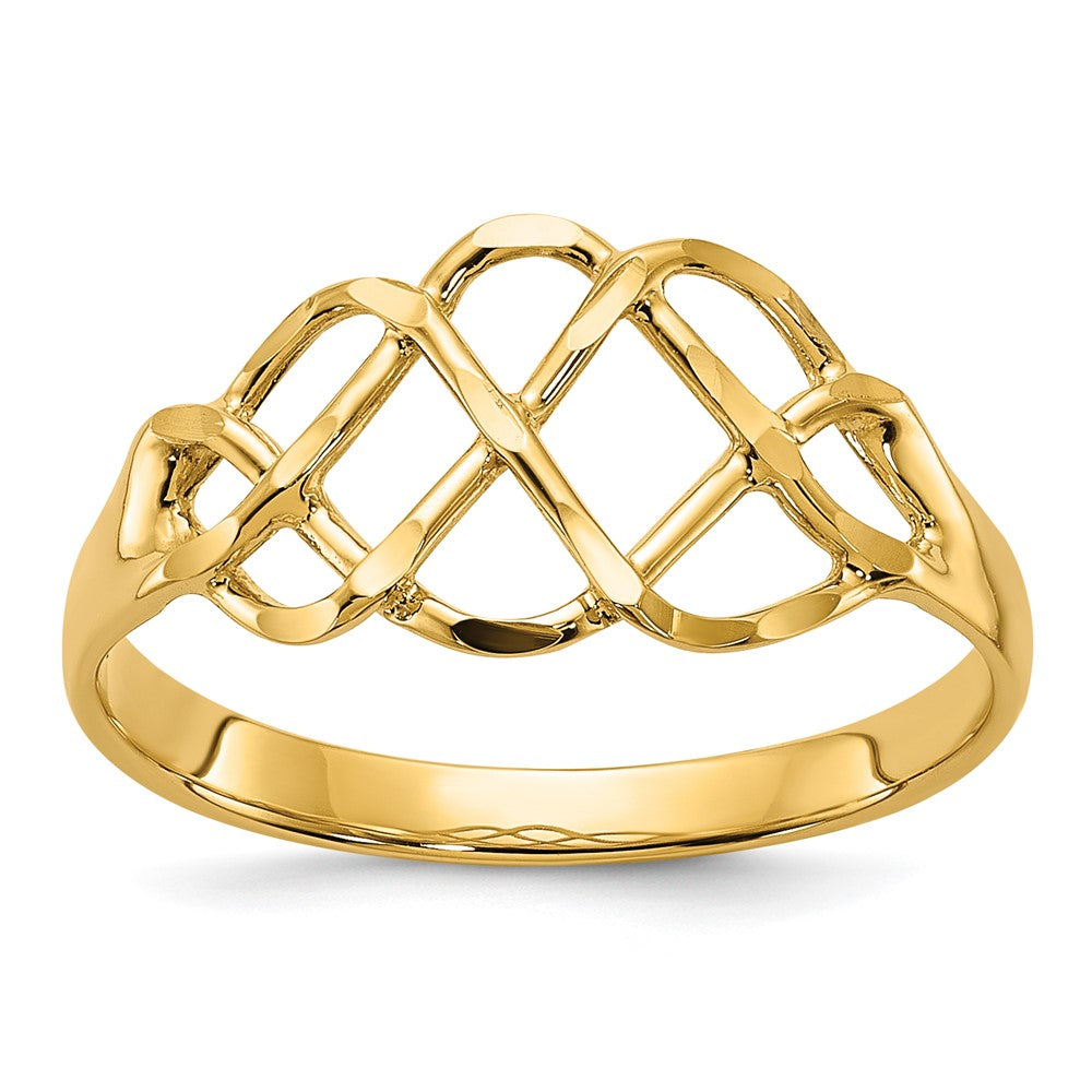 14k Polished & Diamond-Cut Fancy Ring Size 6