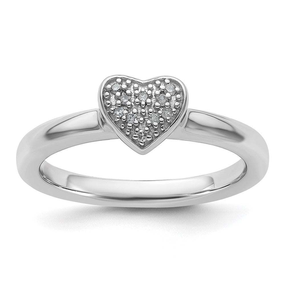 Sterling Silver Stackable Expressions Heart Diamond Ring Size -7