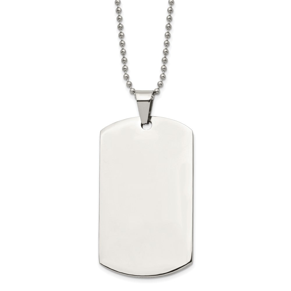 Stainless Steel Brushed & Polished Round Edge XLarge 4mm DogTag Necklace