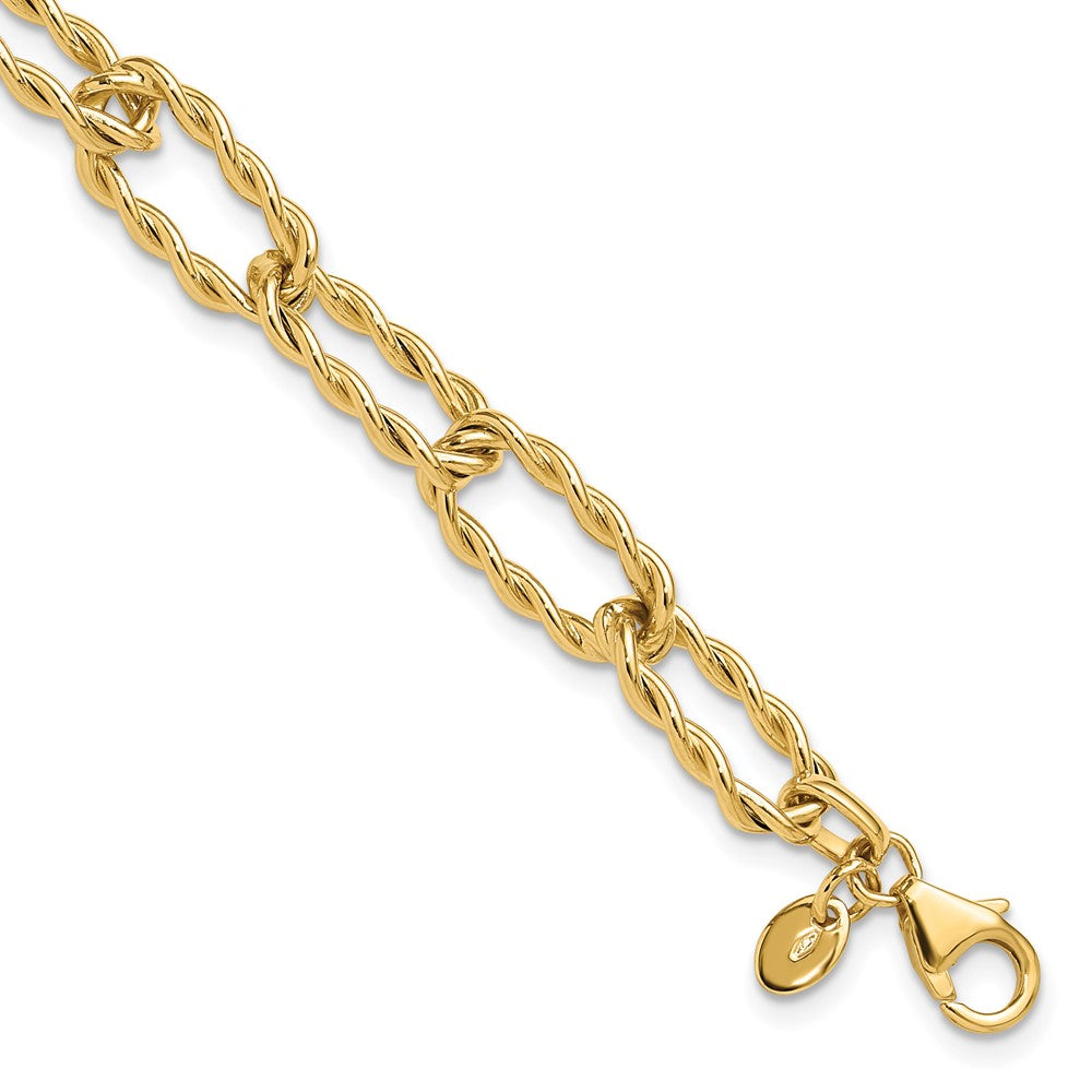 14K Polished and Textured Twisted Link Bracelet 7.5  inches