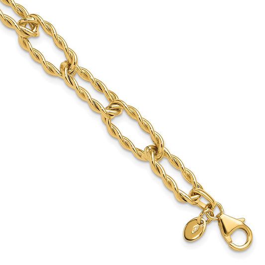14K Polished and Textured Twisted Link Bracelet 7.5  inches