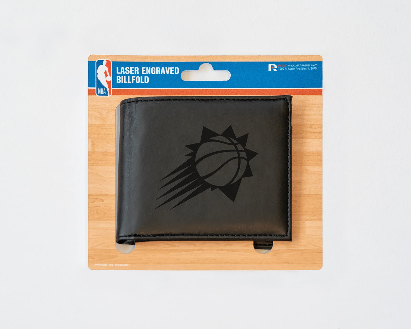 NBA Phoenix Suns Black Faux Leather Bi-fold Wallet with 4 Card Slots and Flip-up ID Window QGC7238