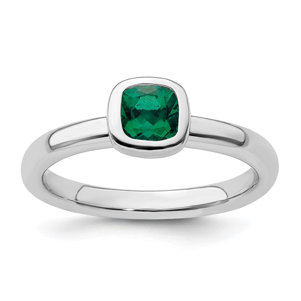 Sterling Silver Stackable Expressions Cushion Cut Cr. Emerald Ring Size -7
