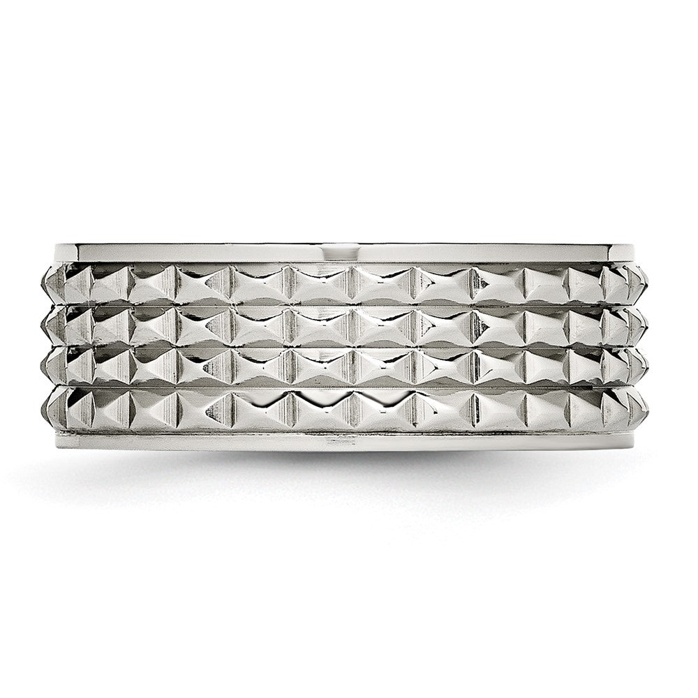 Stainless Steel Polished 8mm Studded Band Size - 9.5
