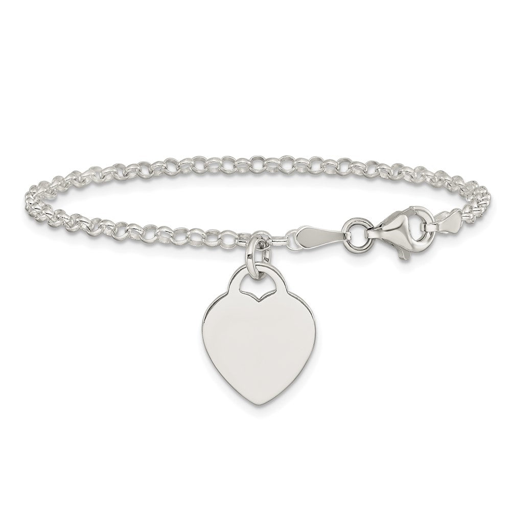 Sterling Silver Engraveable Heart 6 in Childs Bracelet 6 inches