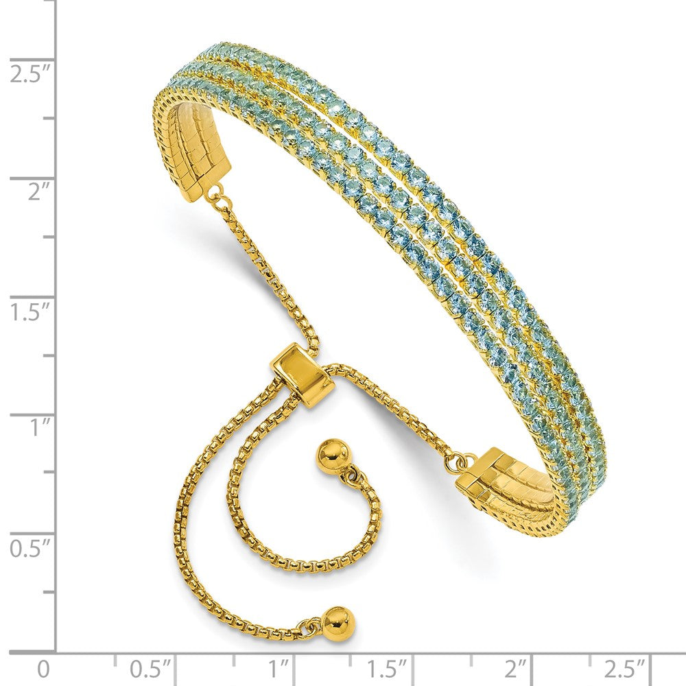 SS Gold Tone March Light Blue Triple CZ Adjustable Bracelet