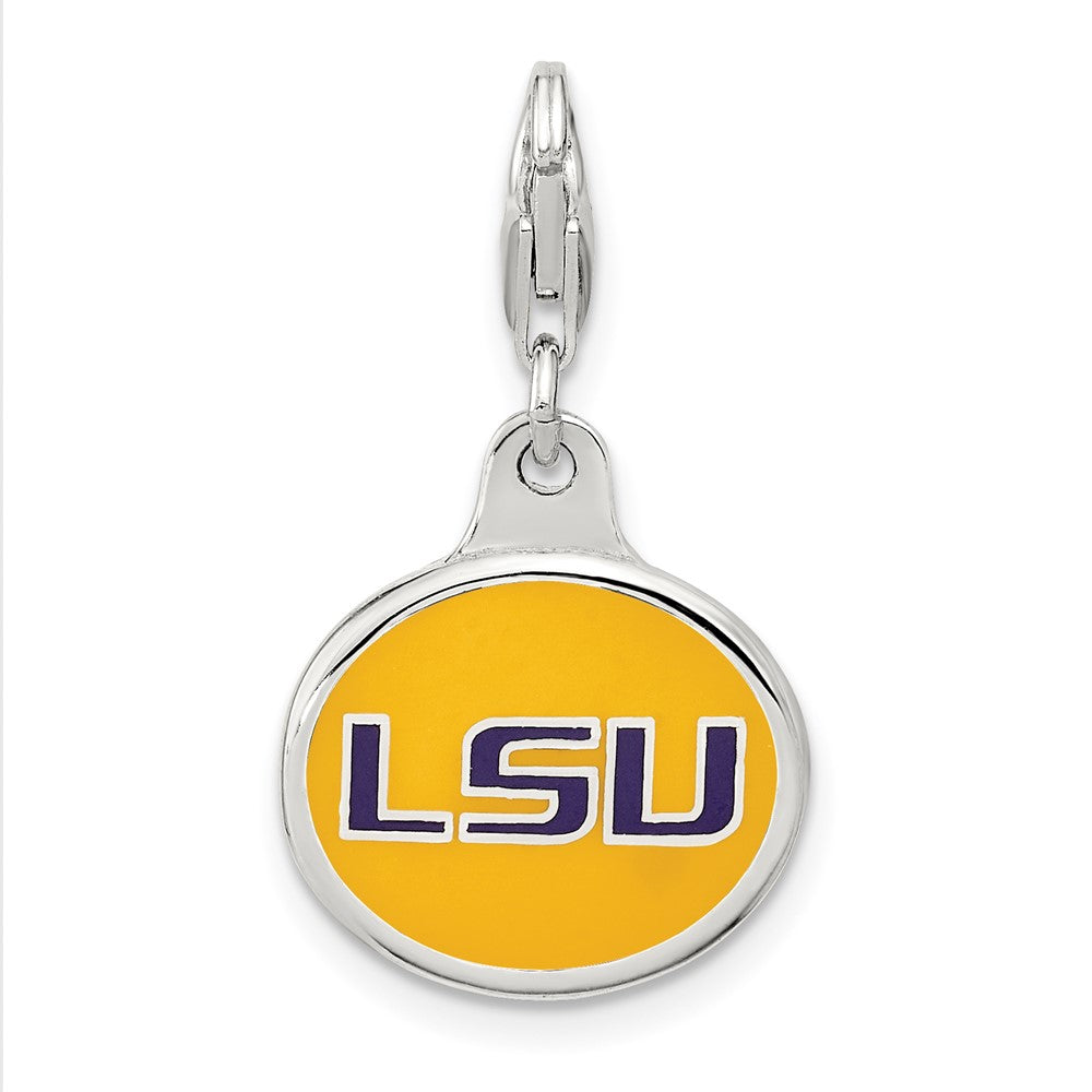 Sterling Silver Rhodium-plated Polished Enameled Louisiana Charm with Fancy Lobster Clasp