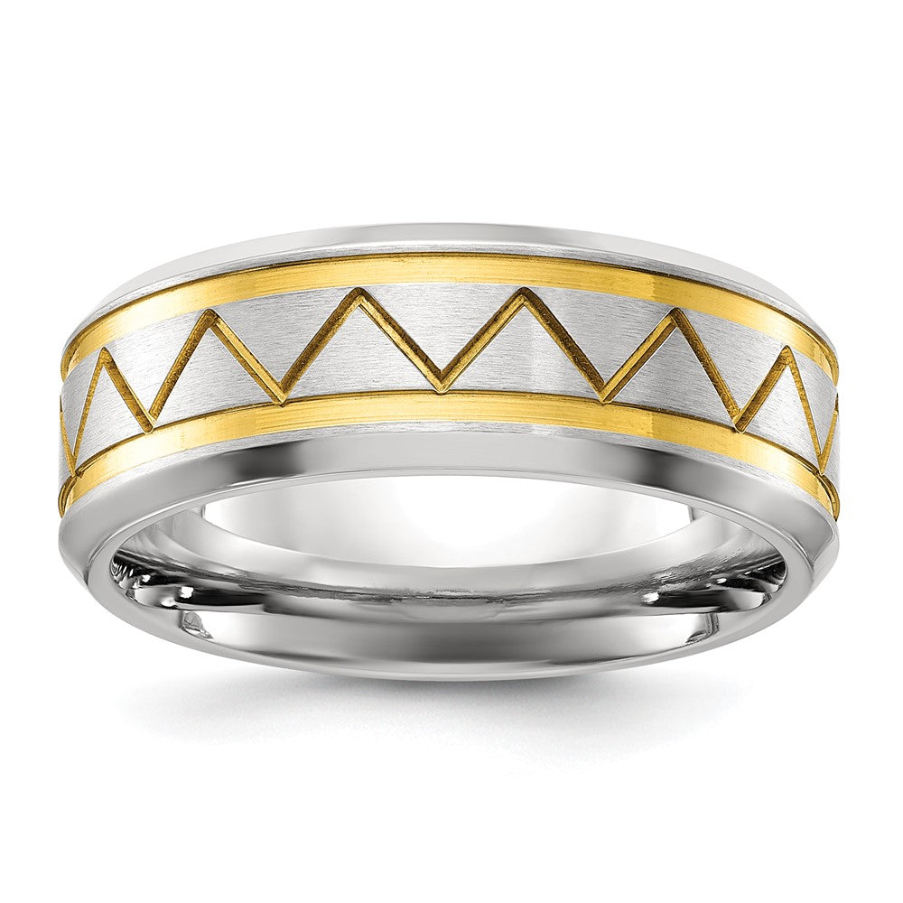 Chisel Titanium Brushed and Polished Yellow IP-plated 8mm Band Size - 9