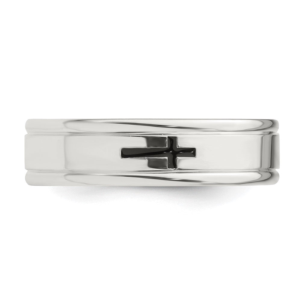 Sterling Silver 6mm Enamel Cross Fancy Band Size 9.5
