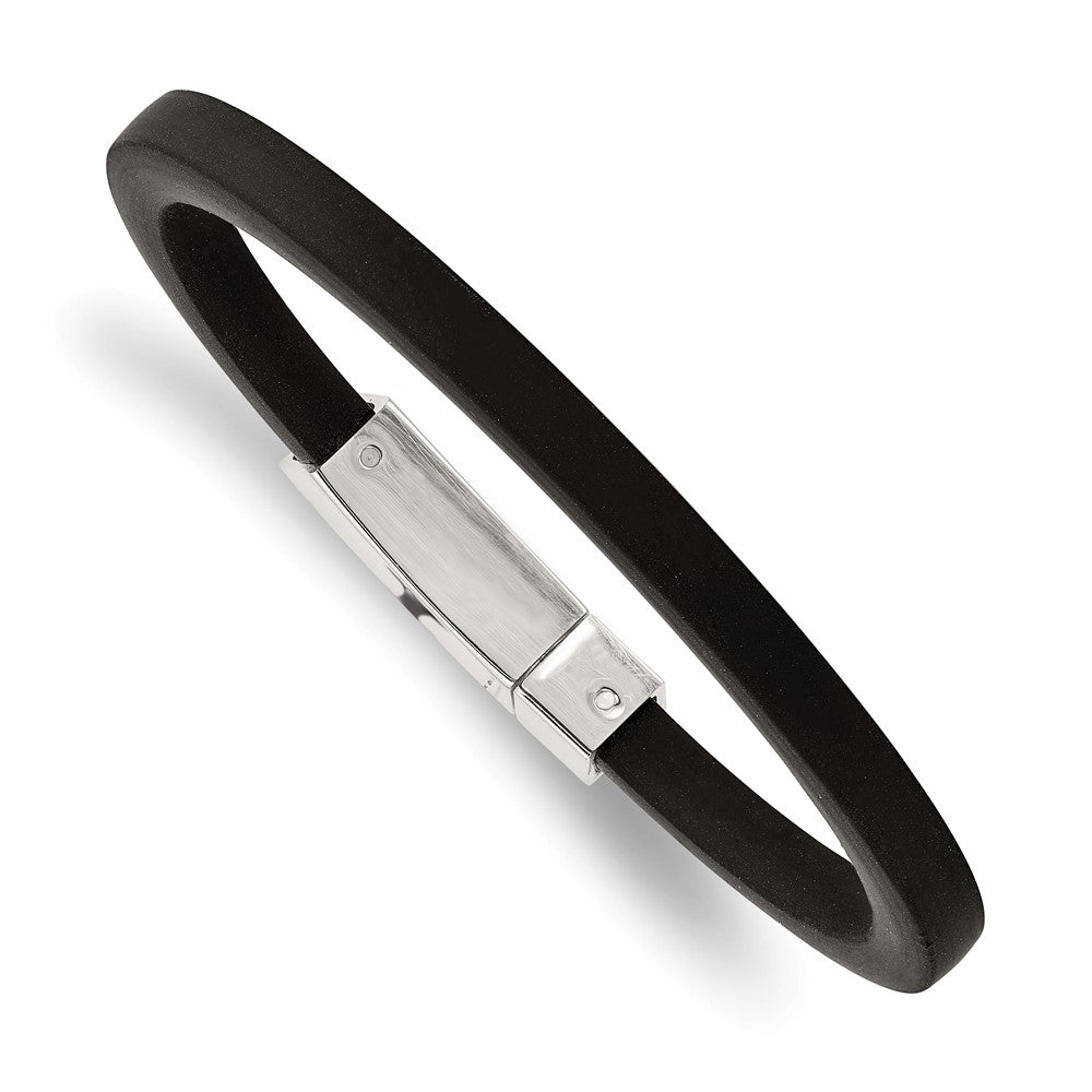 Stainless Steel Polished Black Rubber 8.5in Bracelet 8.5 inches