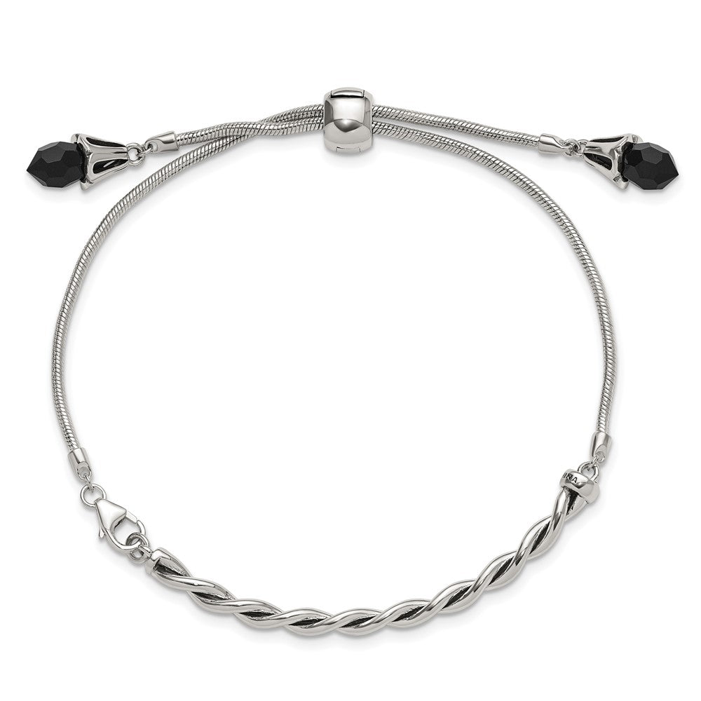 Sterling Silver Antiqued Reflections Black Crystal Adjustable Bracelet 9 inches