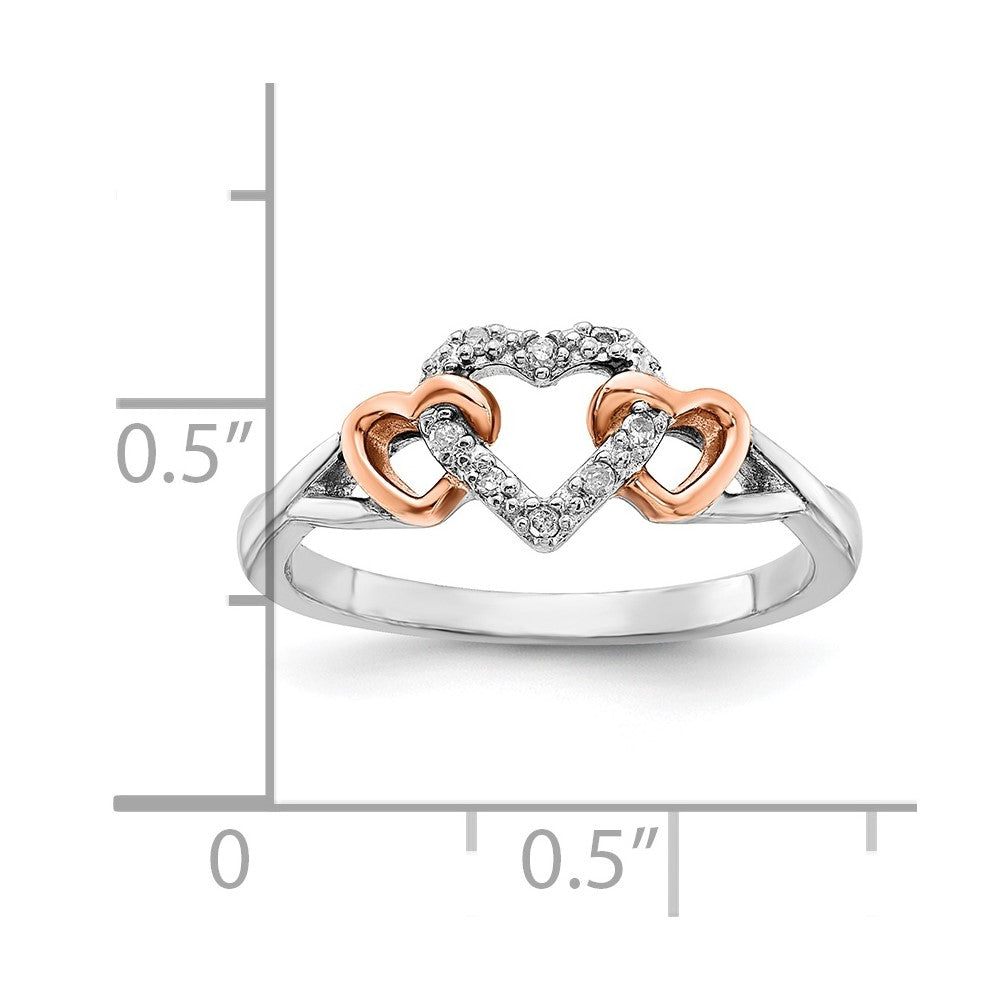 Sterling Silver w/ 10k Rose Accent Polished Diamond Triple Heart Ring