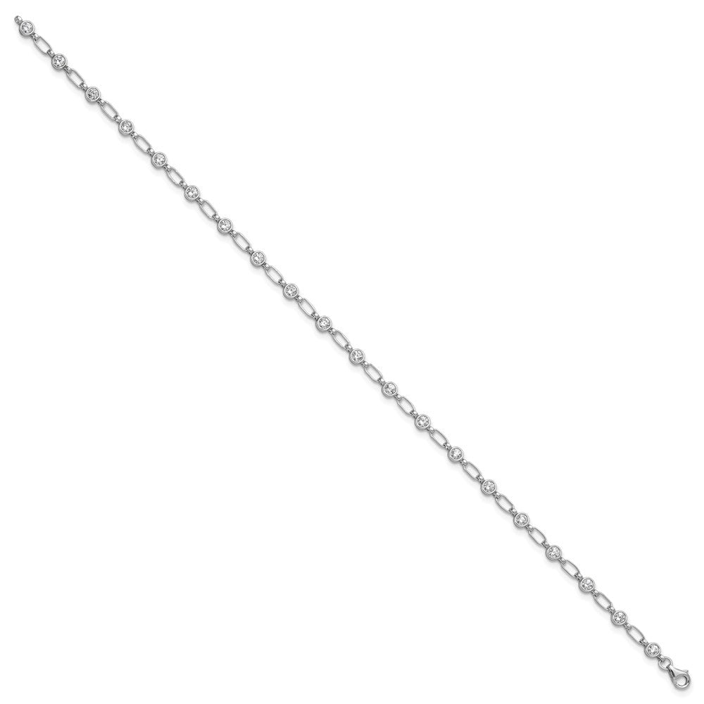 Sterling Silver Rhodium-plated Polished CZ Anklet 10 inches