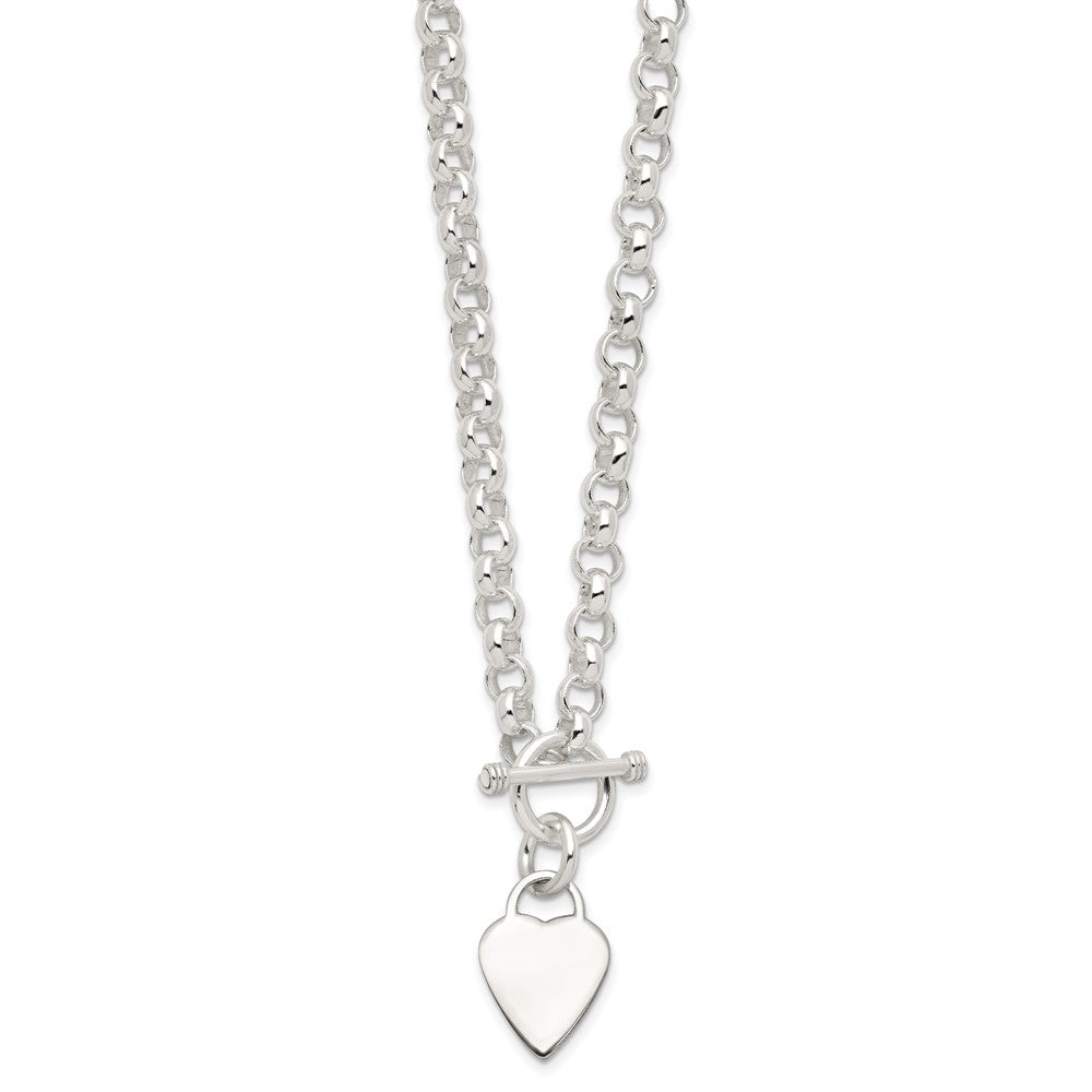 Sterling Silver Engraveable Heart Disc on Fancy Link Toggle Necklace 18 Inches