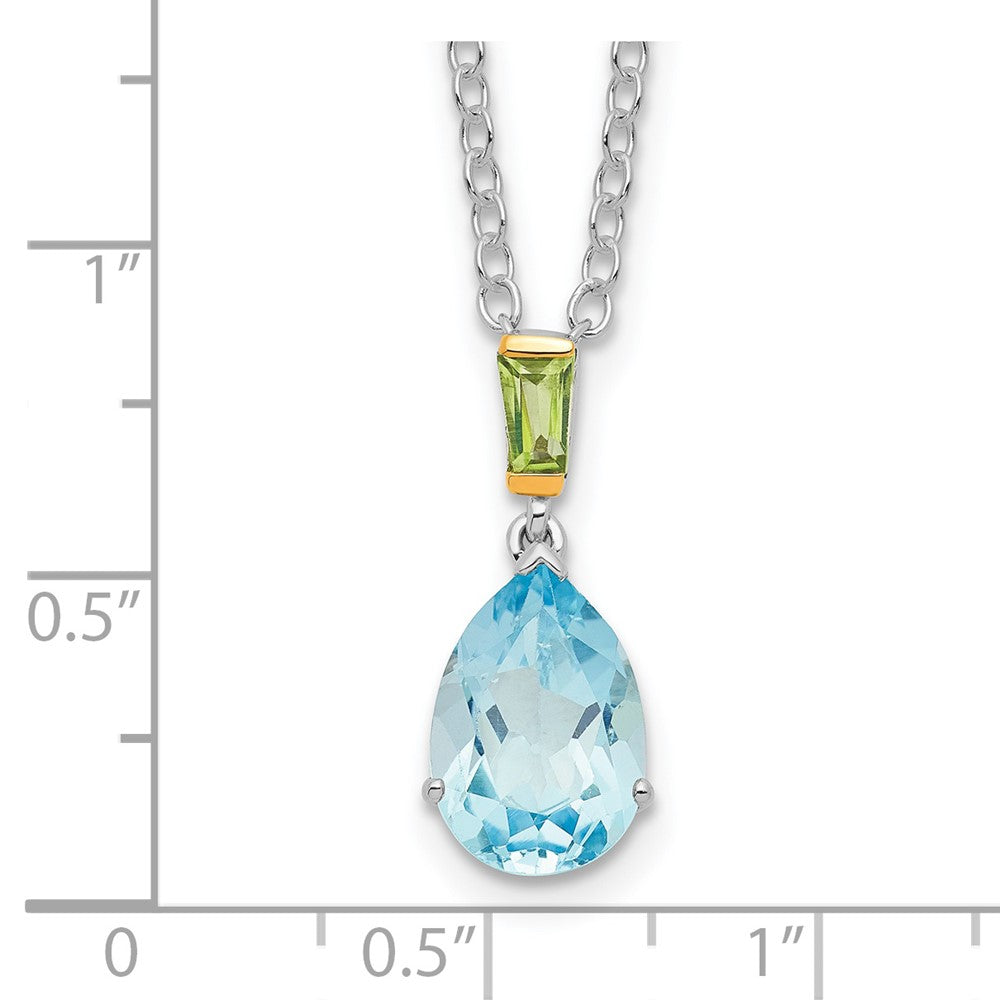 Brilliant Gemstones Sterling Silver with14K Accent Rhodium-plated Sky Blue Topaz and Peridot 18 Inch Necklace with 2 Inch Extender 18 Inches