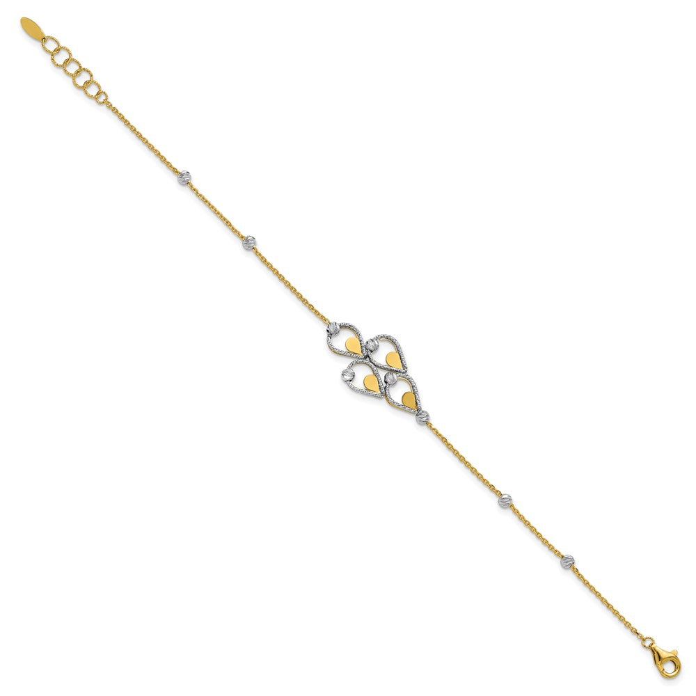 14K TT Polished / Dia-cut Fancy Bracelet w/.5in ext. Bracelet 7.5  inches