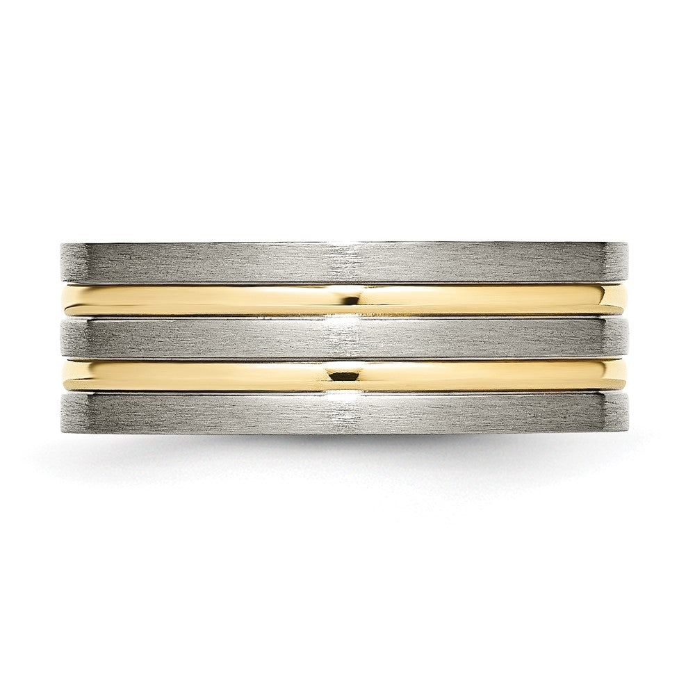 Titanium Brushed Yellow IP-plated 8mm Grooved Band Size - 12.5