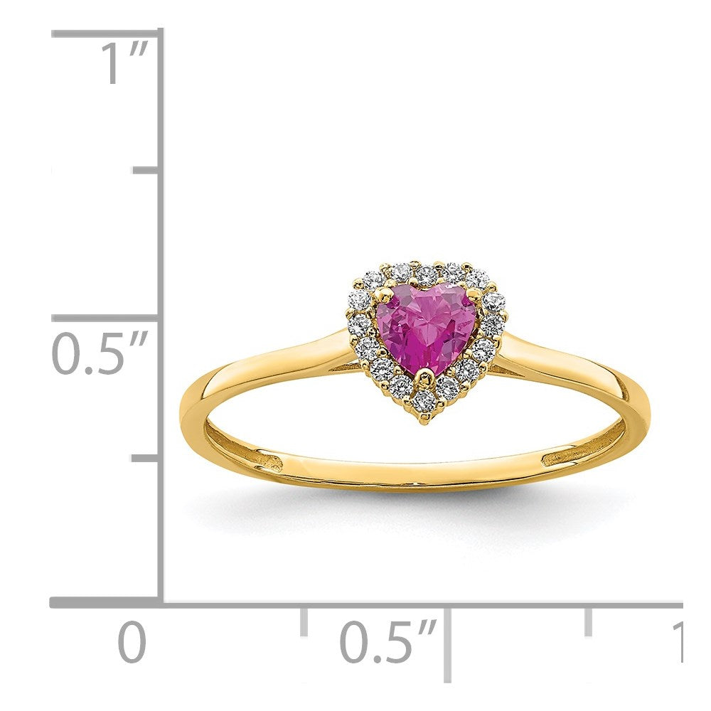 14K Heart Pink and Clear CZ Ring Size  7