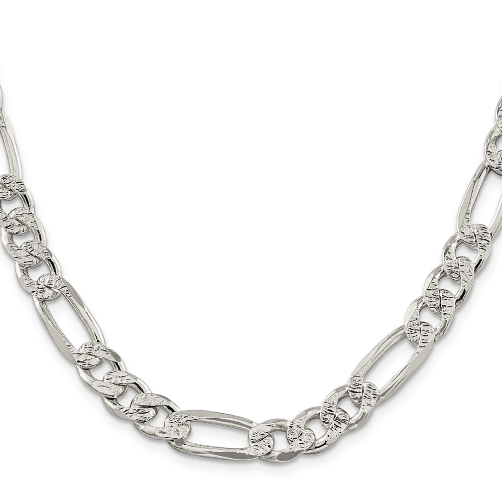 Sterling Silver 9.5mm Pav‚ Flat Figaro Chain 26 Inches