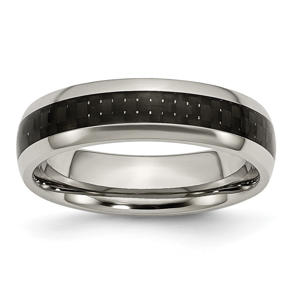 Titanium Polished w/Black Carbon Fiber Inlay 6mm Band Size - 6.5