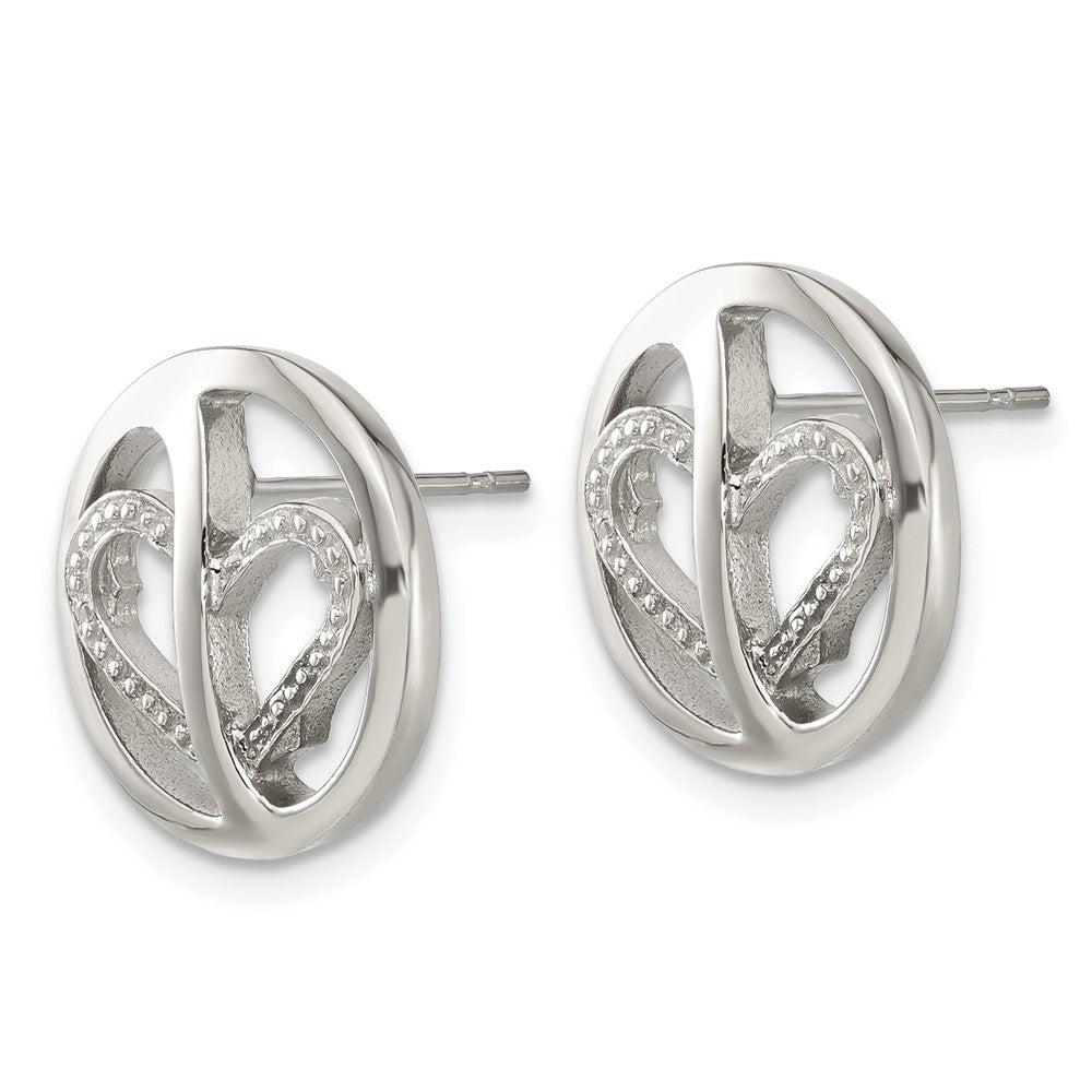 Stainless Steel CZ Circle Heart Earrings
