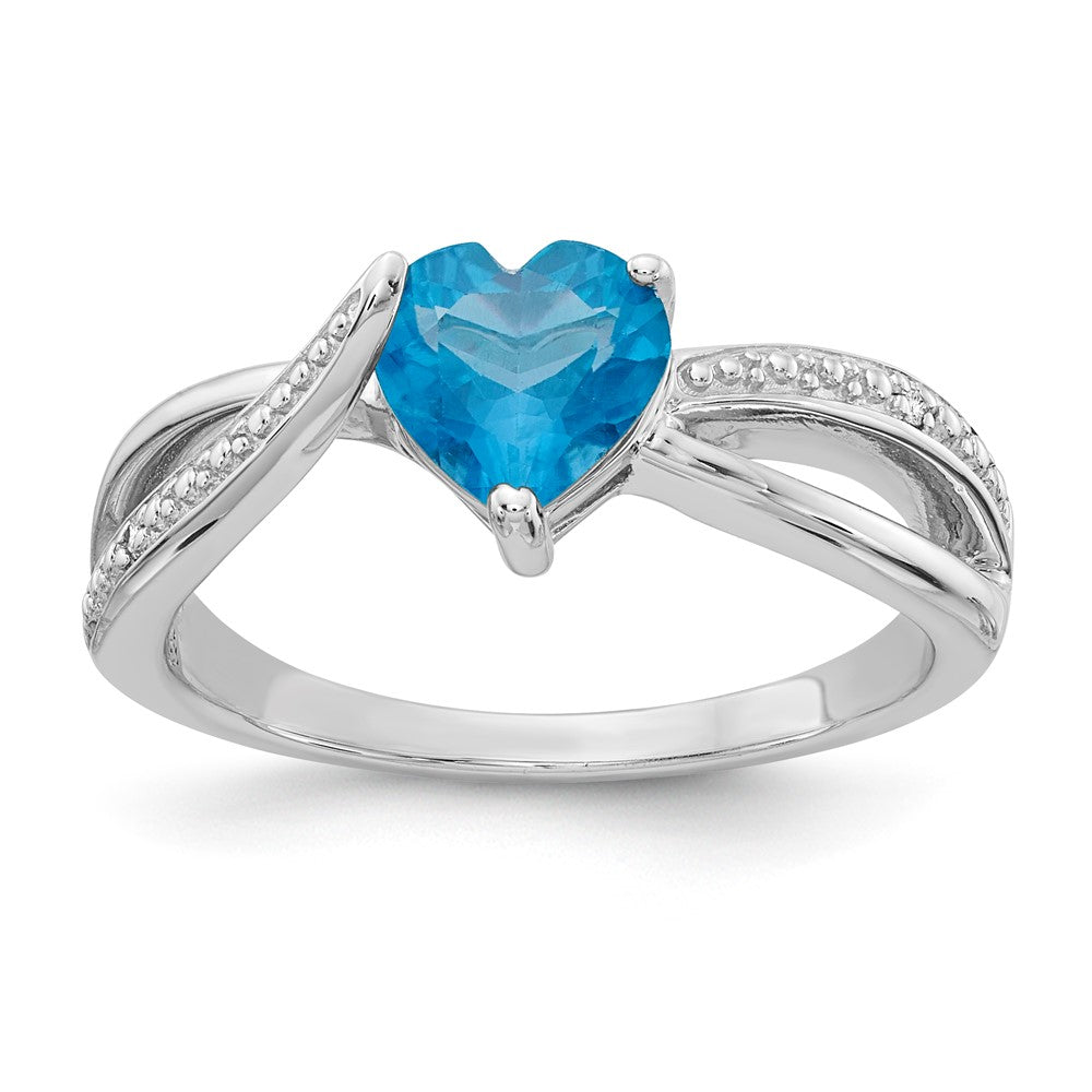 Sterling Silver Heart Shaped Blue Topaz & Diamond Ring