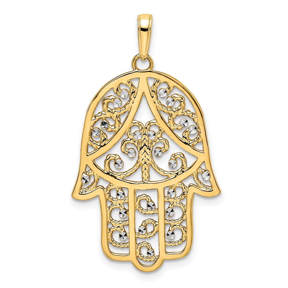 14k & White Rhodium D/C Filigree Hamsa Pendant