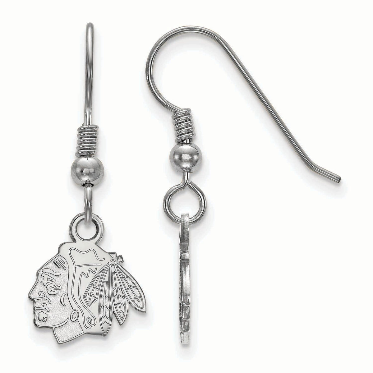Sterling Silver Rhodium Plated NHL Chicago Blackhawks XS Dangle Earrings