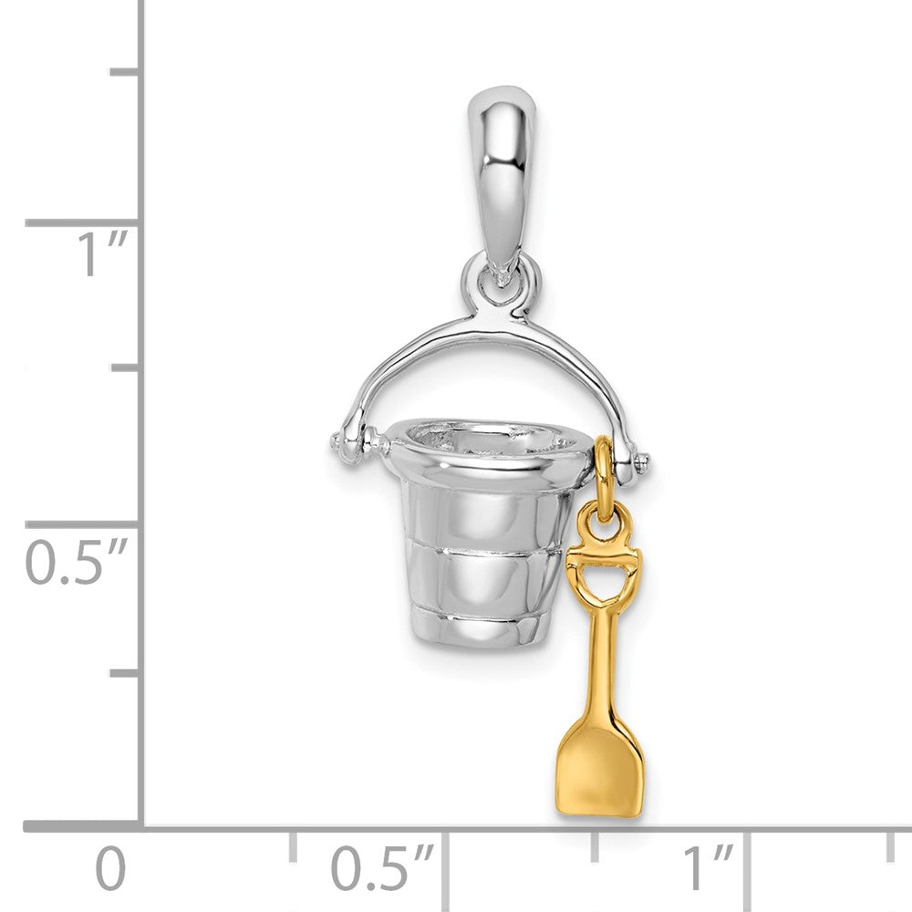 Sterling Silver Polished 3D Moveable Bucket w/14k Shovel Pendant