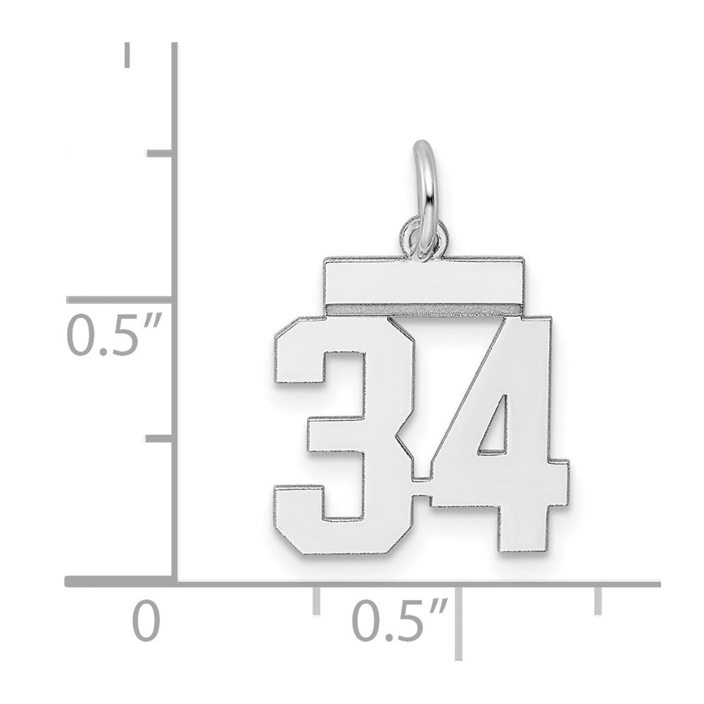 Sterling Silver/Rhodium-plated Polished Number 34 Charm