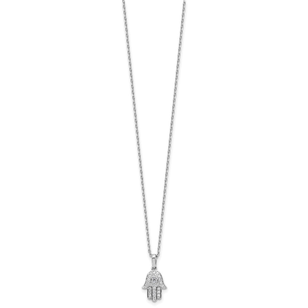 Sterling Shimmer Sterling Silver Rhodium-plated CZ 28 Stone 16 inch with 2 inch extension Chamseh/Hamsa Necklace 16 Inches