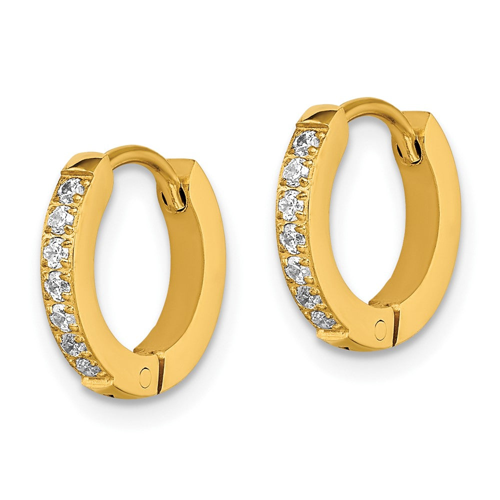Stainless Steel Polished Yellow IP w/Preciosa Crystal Hinged Hoop Earrings