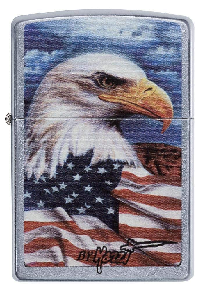 Zippo Mazzi Bald Eagle with Flag Street Chrome Pocket Lighter