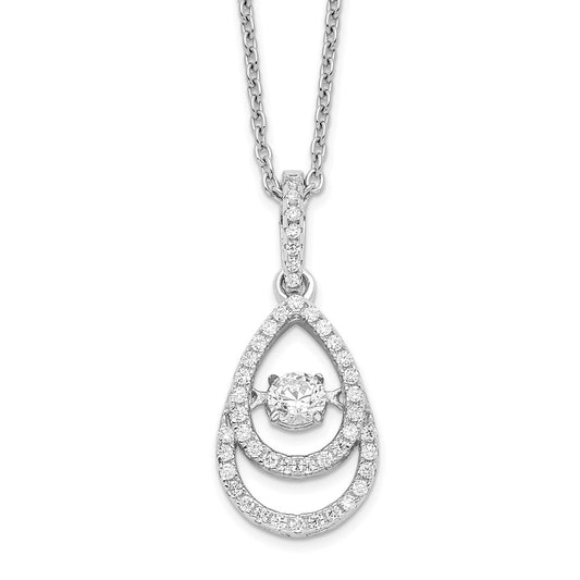 Brilliant Embers Sterling Silver Rhodium-plated 46 Stone 18 inch Moving Center Vibrant CZ with Micro Pav‚ CZ Necklace with 2 Inch Extender 18 Inches