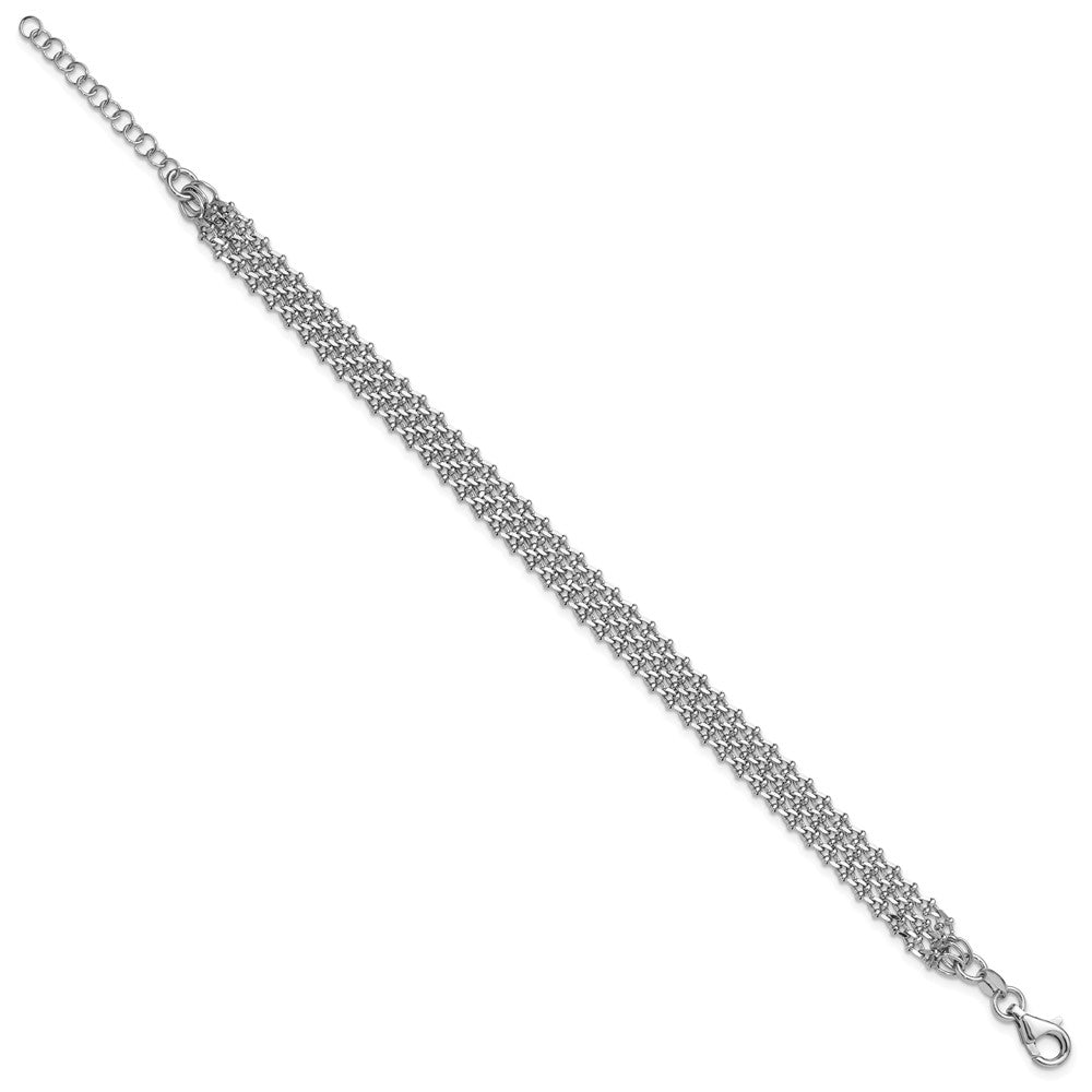 Sterling Silver Rh-plated Polished 3-Strand w/1in ext. Bracelet 8  inches