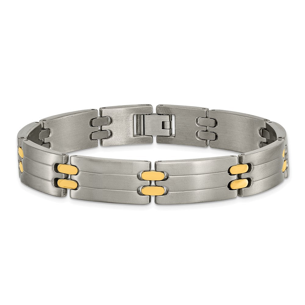 Titanium Brushed and Polished Yellow IP-Plated 8.5in Bracelet 8.5 inches