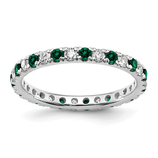 14k White Gold 3/8 carat Lab Grown Diamond VS/SI+ G+ and Lab Created Emerald Size 4 Eternity Band