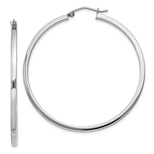 Sterling Silver Rhodium-plated 2x45mm Square Tube Hoop Earrings