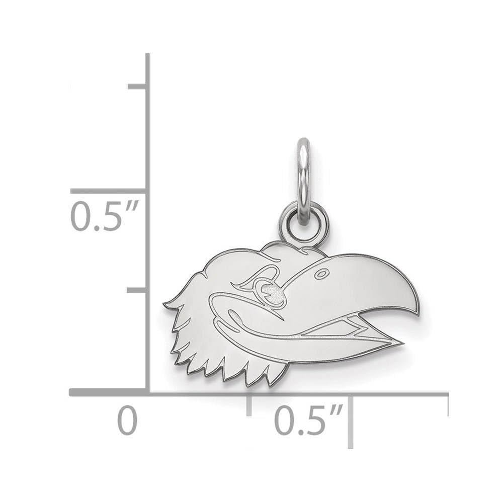 Sterling Silver Rhodium-plated LogoArt University of Kansas Jayhawk Extra Small Pendant QSS060UKS