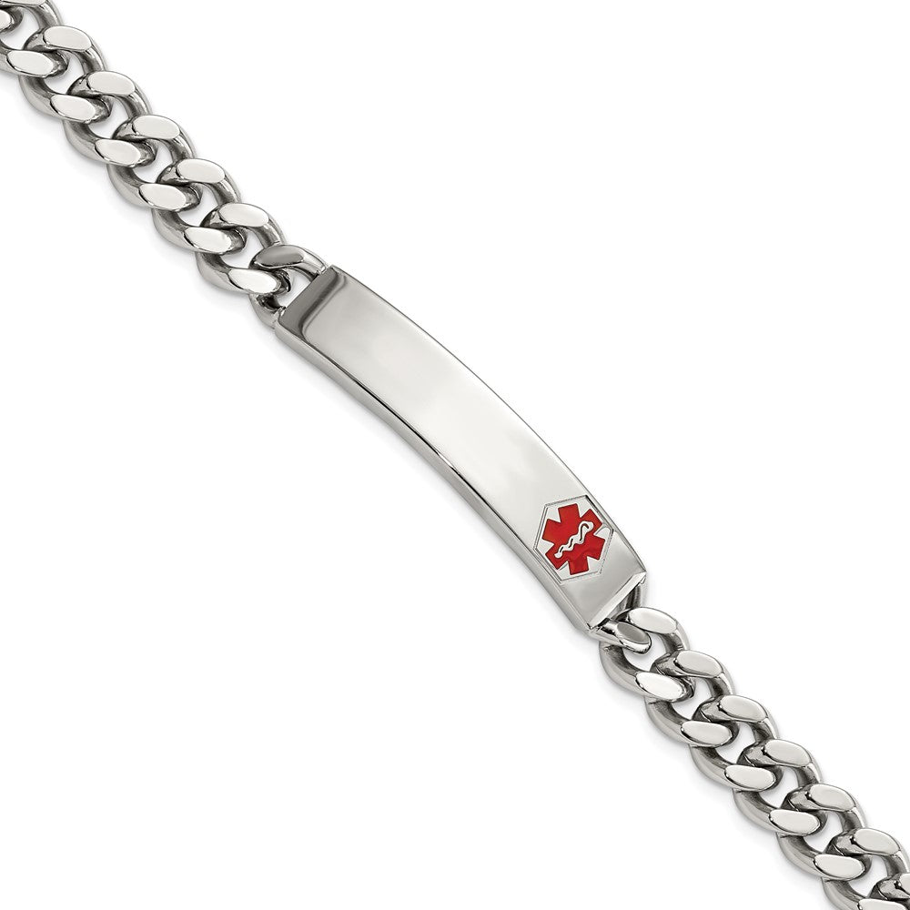 Stainless Steel Polished with Red Enamel 8.75in Medical ID Bracelet 8.75 inches