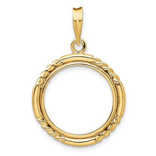 Wideband Distinguished Coin Jewelry 14k Polished Quadruple Twist and Bright 17.8mm Prong Coin Bezel Pendant