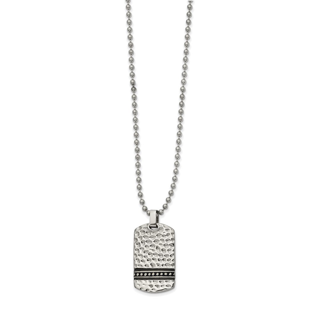 Stainless Steel Antiqued & Polished Hammered Reversible DogTag Necklace