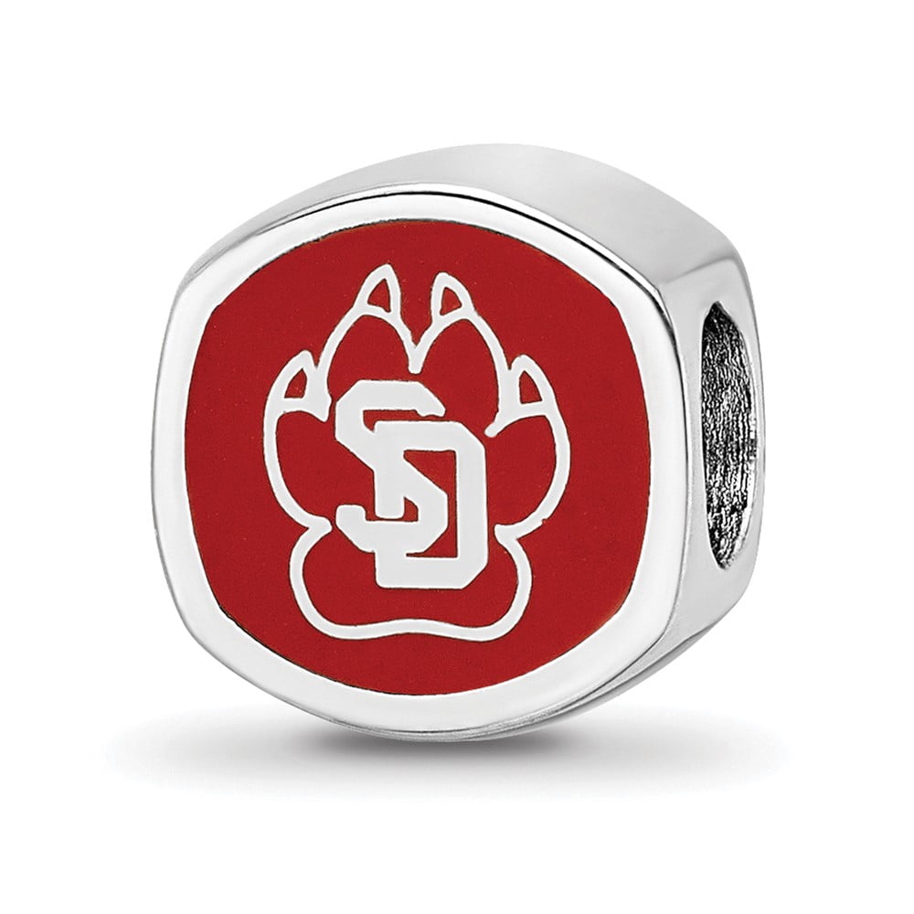 Sterling Silver Rhodium Plated U of South Dakota Enamel Cushion Bead