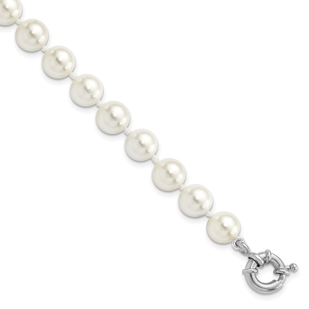 Majestik Sterling Silver Rhodium-plated 8-9mm White Imitation Shell Pearl Hand-knotted Bracelet 7.5 inches