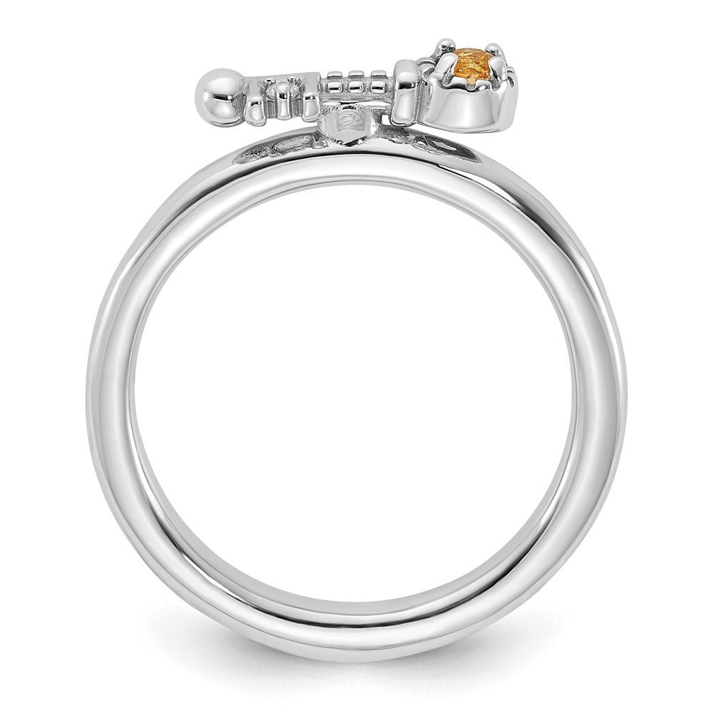Sterling Silver Stackable Expressions Rhodium-plated Citrine and White Topaz Key Ring Size -7